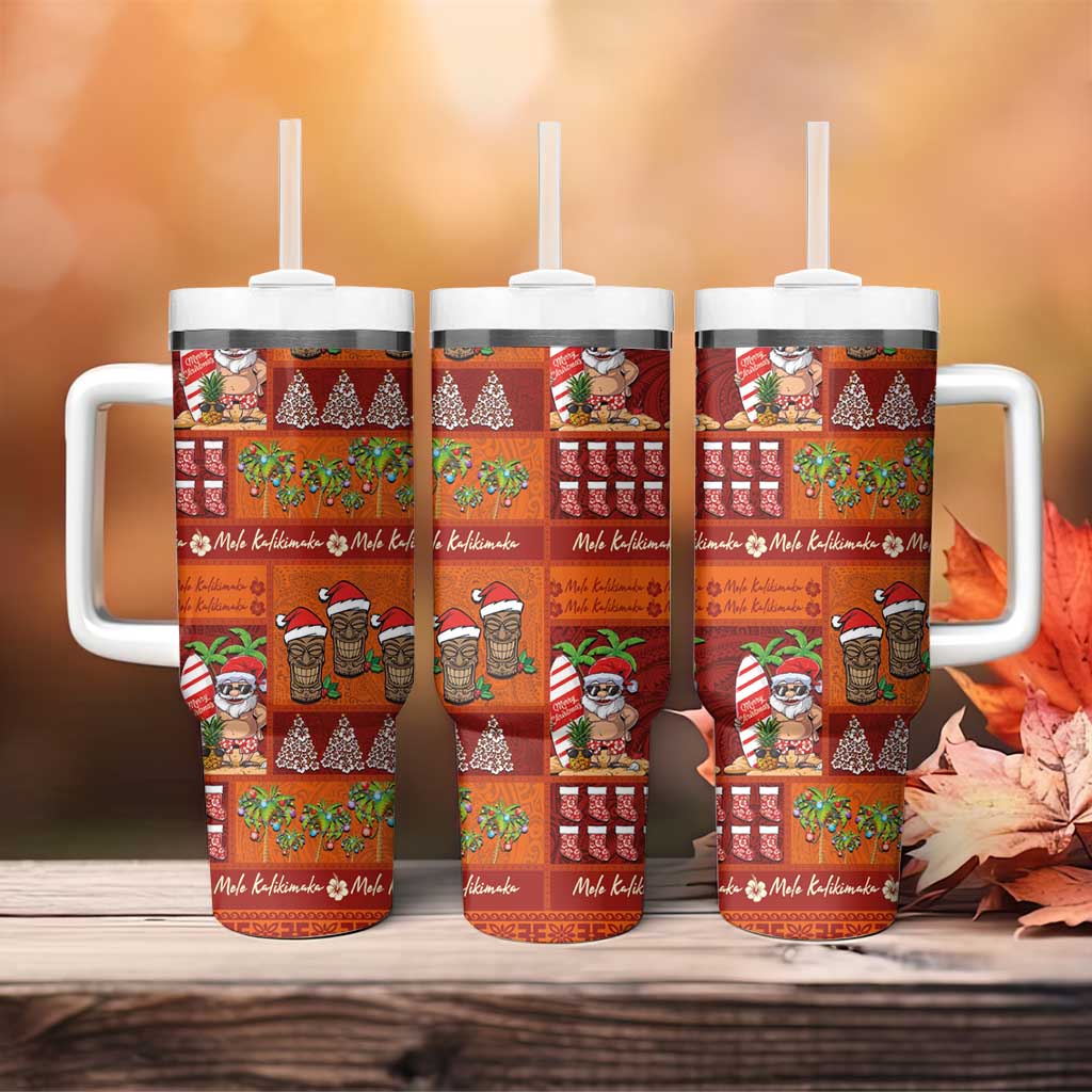 Hawaiian Christmas Tumbler With Handle - Mele Kalikimaka Island Holiday Vibes - Red Orange LT03 - Polynesian Pride