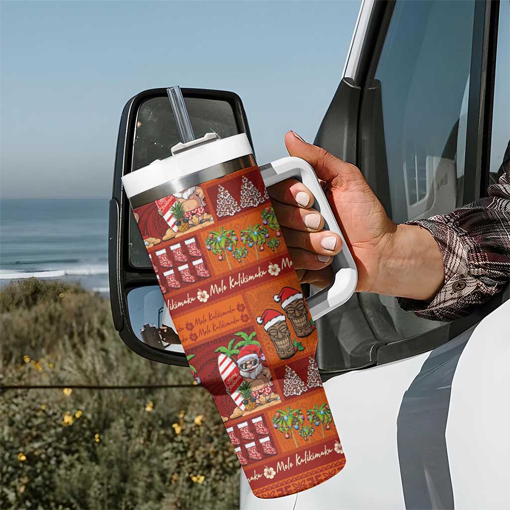 Hawaiian Christmas Tumbler With Handle - Mele Kalikimaka Island Holiday Vibes - Red Orange LT03 - Polynesian Pride