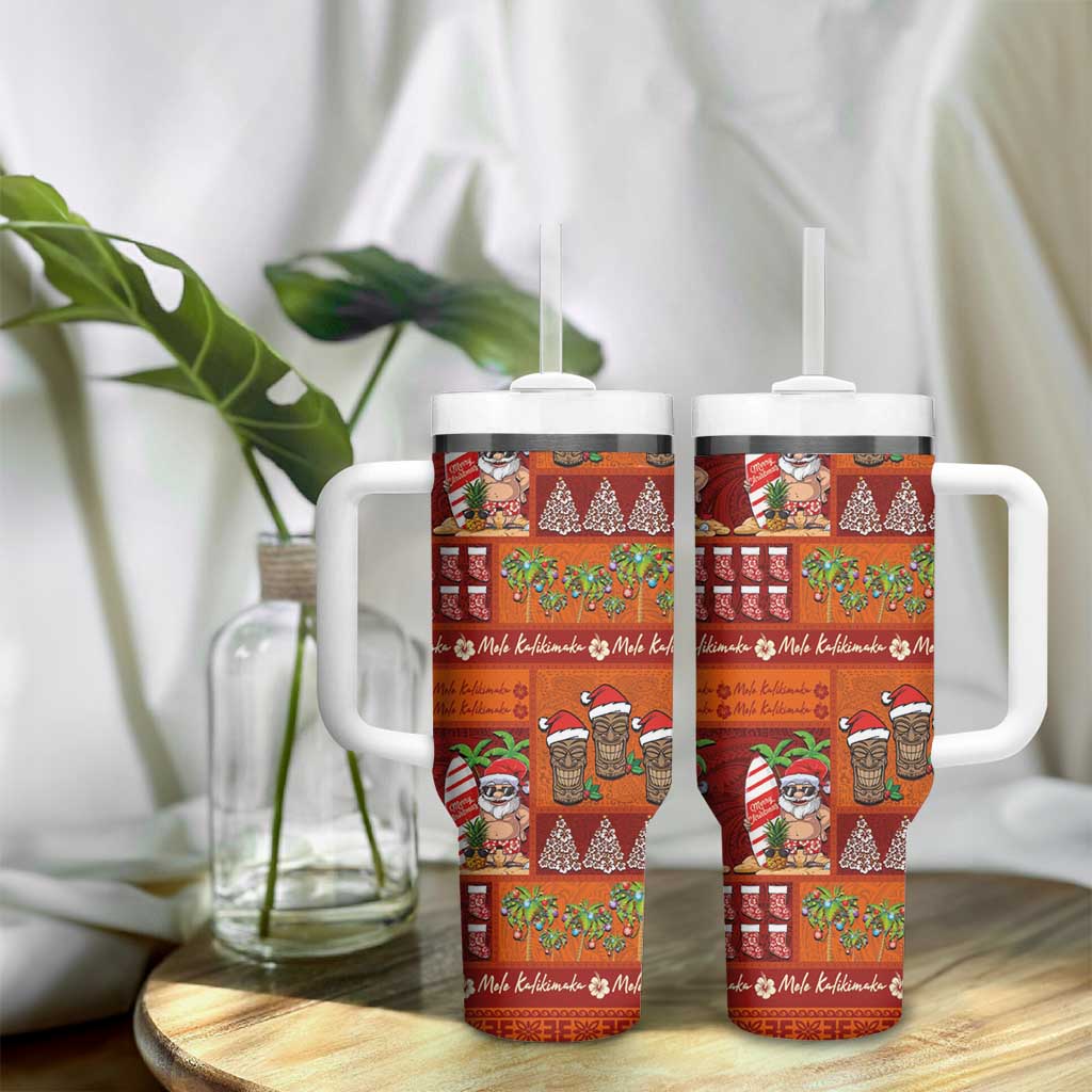Hawaiian Christmas Tumbler With Handle - Mele Kalikimaka Island Holiday Vibes - Red Orange LT03 - Polynesian Pride