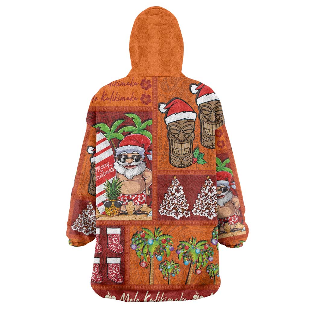 Hawaiian Christmas Wearable Blanket Hoodie - Mele Kalikimaka Island Holiday Vibes - Red Orange LT03 - Polynesian Pride
