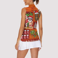 Hawaiian Christmas Women Sleeveless Polo Shirt - Mele Kalikimaka Island Holiday Vibes - Red Orange LT03 - Polynesian Pride