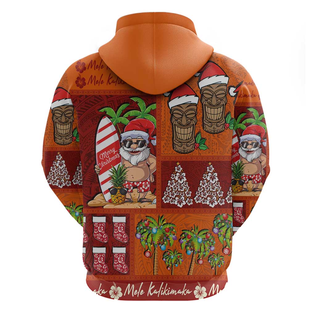 Hawaiian Christmas Zip Hoodie - Mele Kalikimaka Island Holiday Vibes - Red Orange LT03 - Polynesian Pride