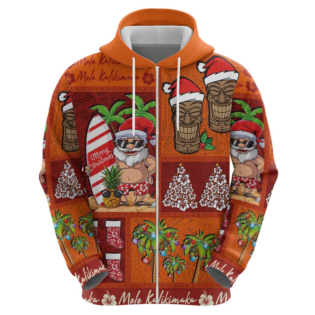 Hawaiian Christmas Zip Hoodie - Mele Kalikimaka Island Holiday Vibes - Red Orange LT03 - Polynesian Pride