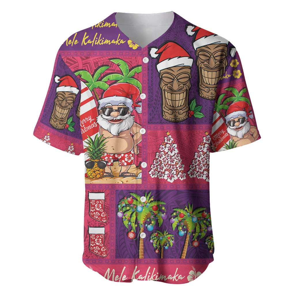 Hawaiian Christmas Baseball Jersey - Mele Kalikimaka Island Holiday Vibes - Pink Purple LT03 Pink - Purple - Polynesian Pride