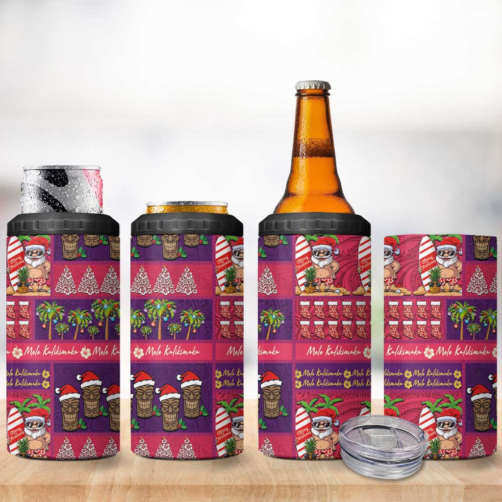 Hawaiian Christmas 4 in 1 Can Cooler Tumbler - Mele Kalikimaka Island Holiday Vibes - Pink Purple LT03 - Polynesian Pride