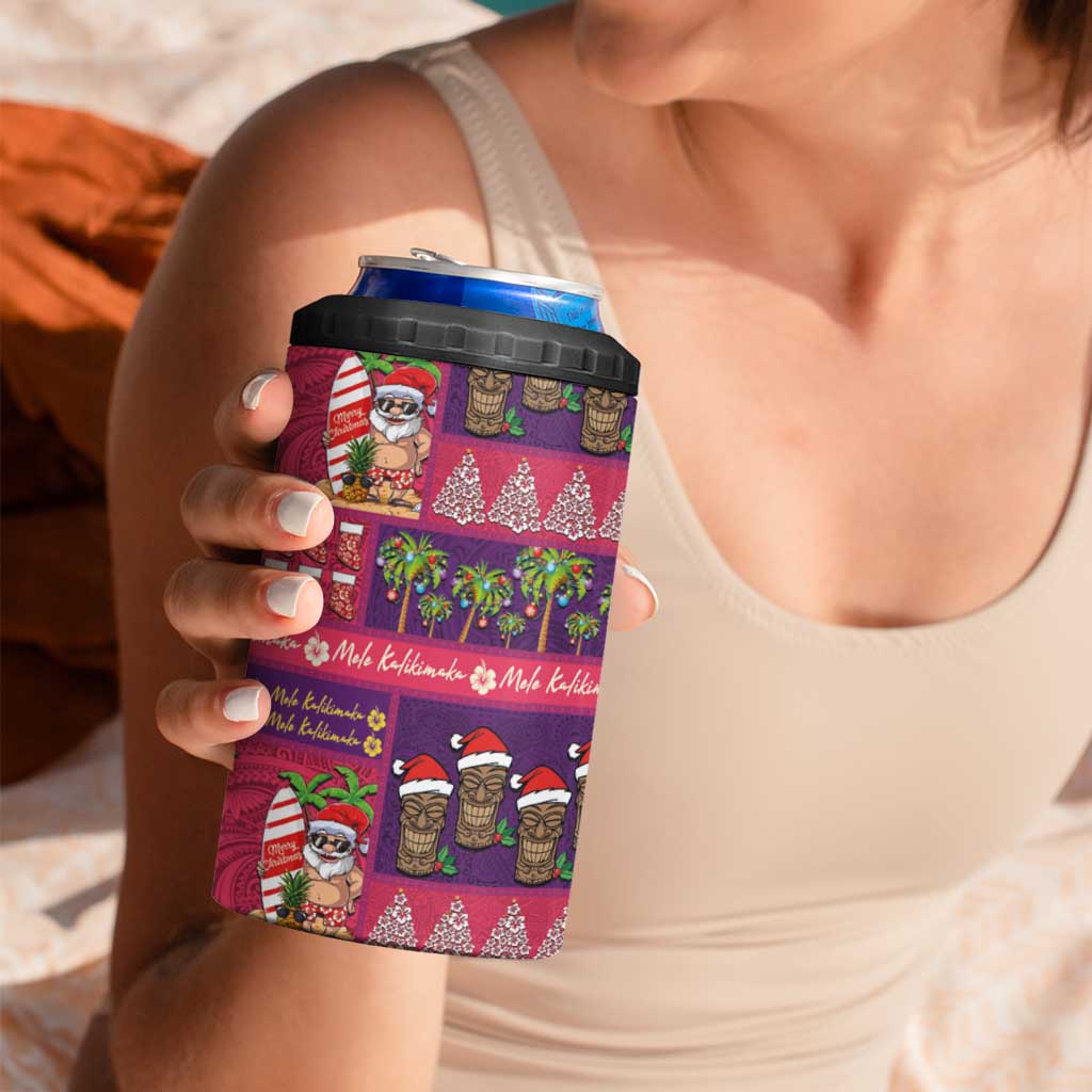 Hawaiian Christmas 4 in 1 Can Cooler Tumbler - Mele Kalikimaka Island Holiday Vibes - Pink Purple LT03 - Polynesian Pride