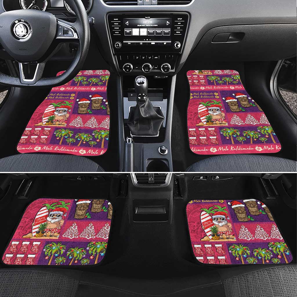 Hawaiian Christmas Car Mats - Mele Kalikimaka Island Holiday Vibes - Pink Purple LT03 Set 4pcs Pink - Purple - Polynesian Pride