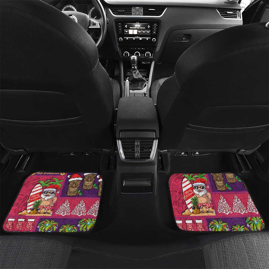 Hawaiian Christmas Car Mats - Mele Kalikimaka Island Holiday Vibes - Pink Purple LT03 Set 2pcs - Back Pink - Purple - Polynesian Pride