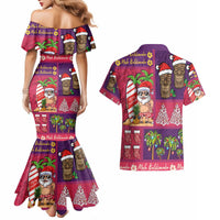 Hawaiian Christmas Couples Matching Mermaid Dress and Hawaiian Shirt - Mele Kalikimaka Island Holiday Vibes - Pink Purple LT03 - Polynesian Pride
