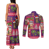 Hawaiian Christmas Couples Matching Tank Maxi Dress and Long Sleeve Button Shirt - Mele Kalikimaka Island Holiday Vibes - Pink Purple LT03 - Polynesian Pride