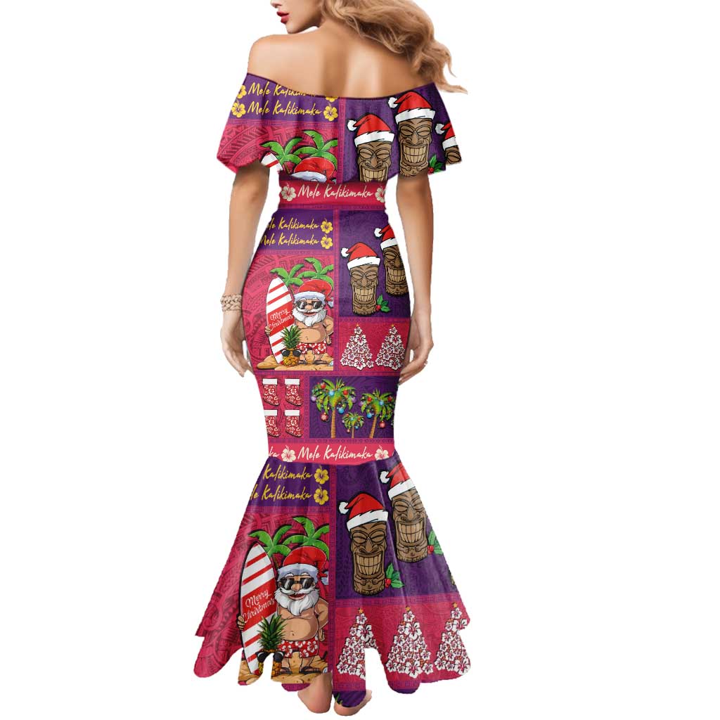 Hawaiian Christmas Family Matching Mermaid Dress and Hawaiian Shirt - Mele Kalikimaka Island Holiday Vibes - Pink Purple LT03 - Polynesian Pride