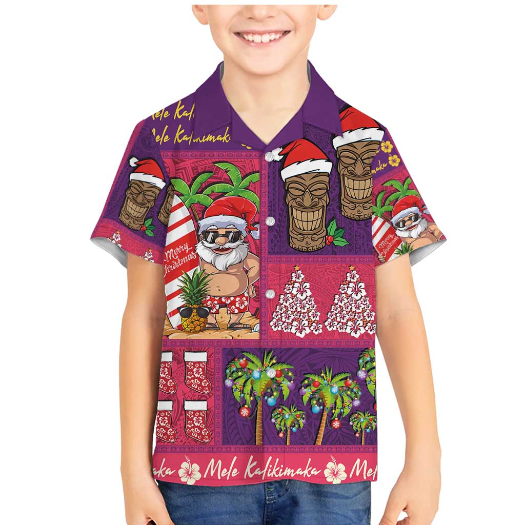 Hawaiian Christmas Family Matching Mermaid Dress and Hawaiian Shirt - Mele Kalikimaka Island Holiday Vibes - Pink Purple LT03 Son's Shirt Pink - Purple - Polynesian Pride