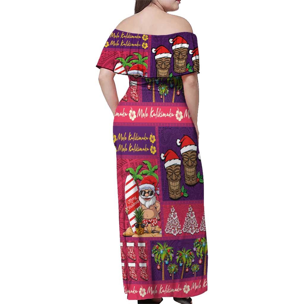 Hawaiian Christmas Family Matching Off Shoulder Maxi Dress and Hawaiian Shirt - Mele Kalikimaka Island Holiday Vibes - Pink Purple LT03 - Polynesian Pride