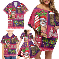Hawaiian Christmas Family Matching Off Shoulder Short Dress and Hawaiian Shirt - Mele Kalikimaka Island Holiday Vibes - Pink Purple LT03 - Polynesian Pride