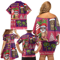 Hawaiian Christmas Family Matching Off Shoulder Short Dress and Hawaiian Shirt - Mele Kalikimaka Island Holiday Vibes - Pink Purple LT03 - Polynesian Pride