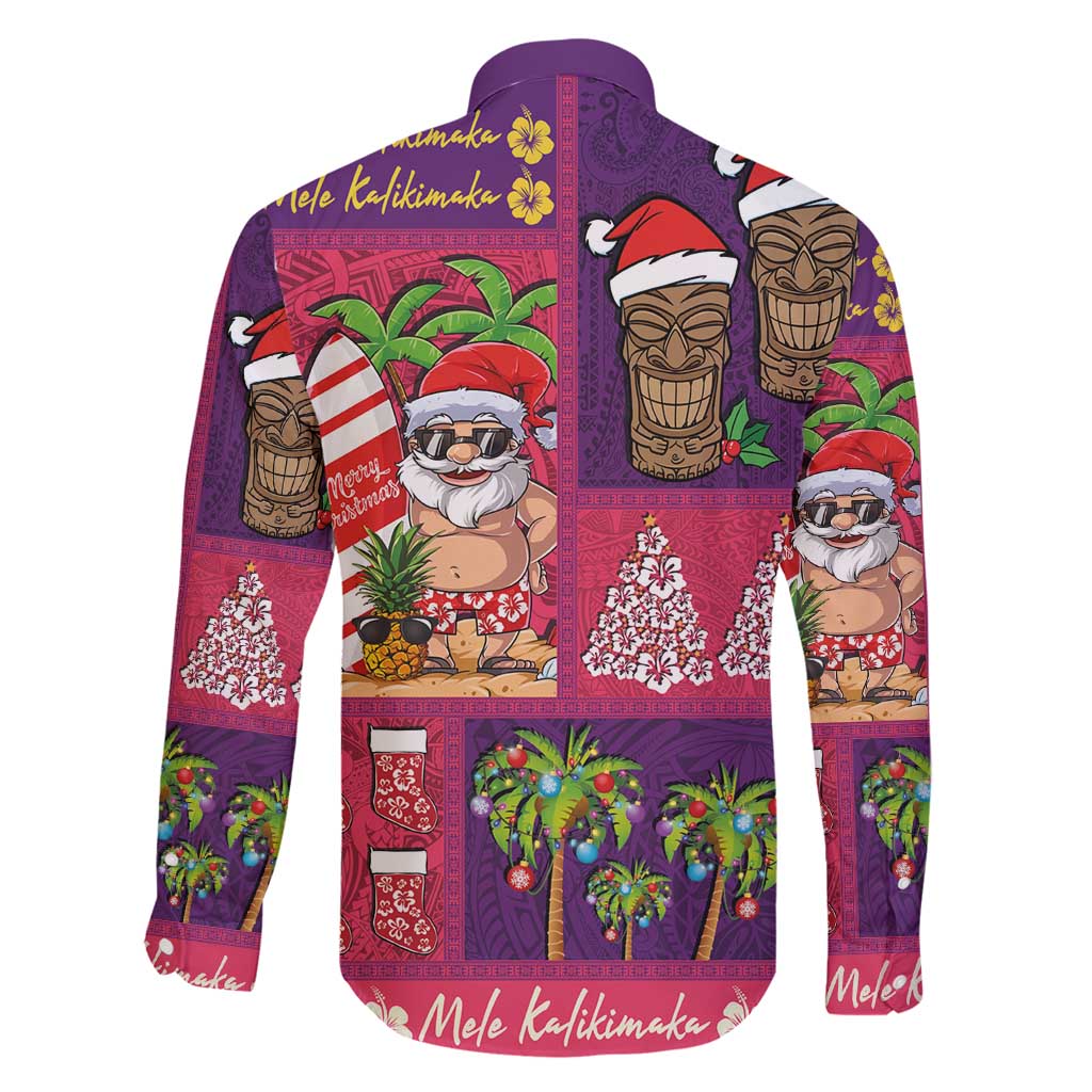 Hawaiian Christmas Family Matching Off Shoulder Short Dress and Hawaiian Shirt - Mele Kalikimaka Island Holiday Vibes - Pink Purple LT03 - Polynesian Pride