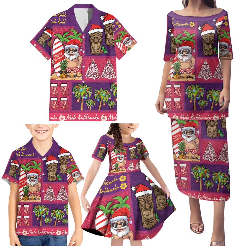 Hawaiian Christmas Family Matching Puletasi and Hawaiian Shirt - Mele Kalikimaka Island Holiday Vibes - Pink Purple LT03 - Polynesian Pride