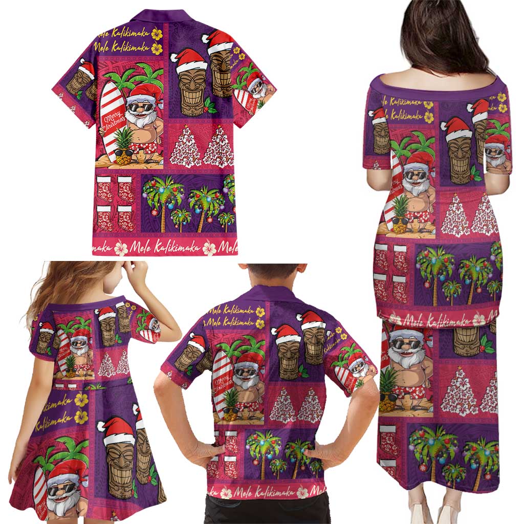 Hawaiian Christmas Family Matching Puletasi and Hawaiian Shirt - Mele Kalikimaka Island Holiday Vibes - Pink Purple LT03 - Polynesian Pride