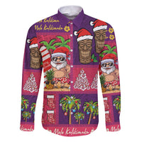 Hawaiian Christmas Family Matching Puletasi and Hawaiian Shirt - Mele Kalikimaka Island Holiday Vibes - Pink Purple LT03 Dad's Shirt - Long Sleeve Pink - Purple - Polynesian Pride