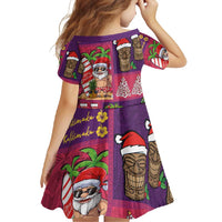 Hawaiian Christmas Family Matching Short Sleeve Bodycon Dress and Hawaiian Shirt - Mele Kalikimaka Island Holiday Vibes - Pink Purple
