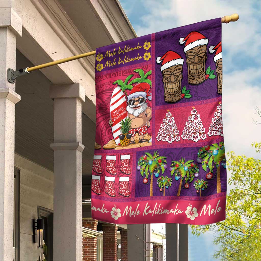 Hawaiian Christmas Garden Flag - Mele Kalikimaka Island Holiday Vibes - Pink Purple LT03 House Flag Pink - Purple - Polynesian Pride