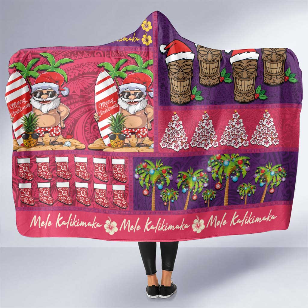 Hawaiian Christmas Hooded Blanket - Mele Kalikimaka Island Holiday Vibes - Pink Purple LT03 One Size Pink - Purple - Polynesian Pride