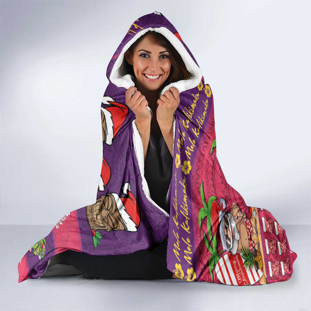 Hawaiian Christmas Hooded Blanket - Mele Kalikimaka Island Holiday Vibes - Pink Purple LT03 - Polynesian Pride