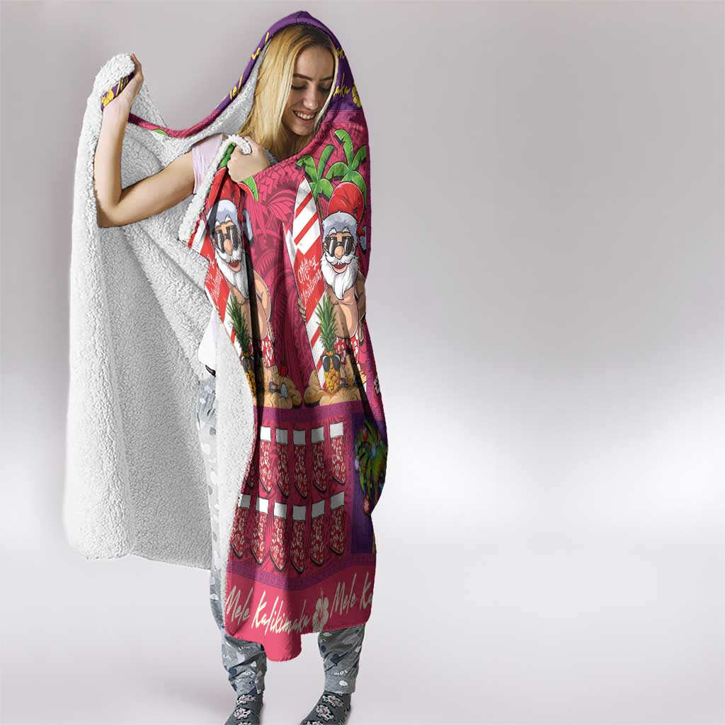 Hawaiian Christmas Hooded Blanket - Mele Kalikimaka Island Holiday Vibes - Pink Purple LT03 - Polynesian Pride