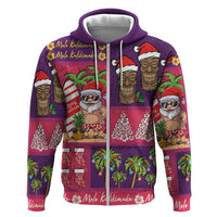 Hawaiian Christmas Hoodie - Mele Kalikimaka Island Holiday Vibes - Pink Purple LT03 Zip Hoodie Pink - Purple - Polynesian Pride