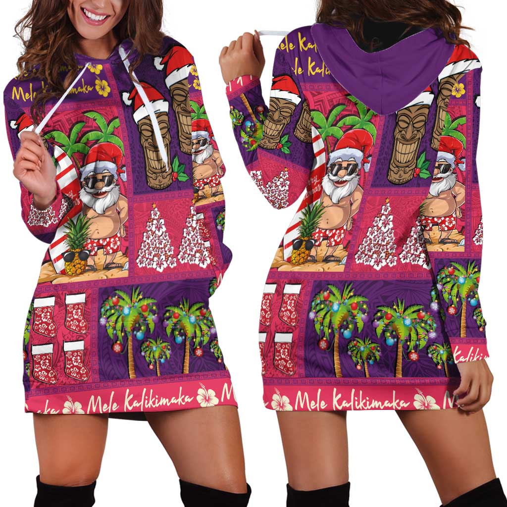 Hawaiian Christmas Hoodie Dress - Mele Kalikimaka Island Holiday Vibes - Pink Purple LT03 - Polynesian Pride