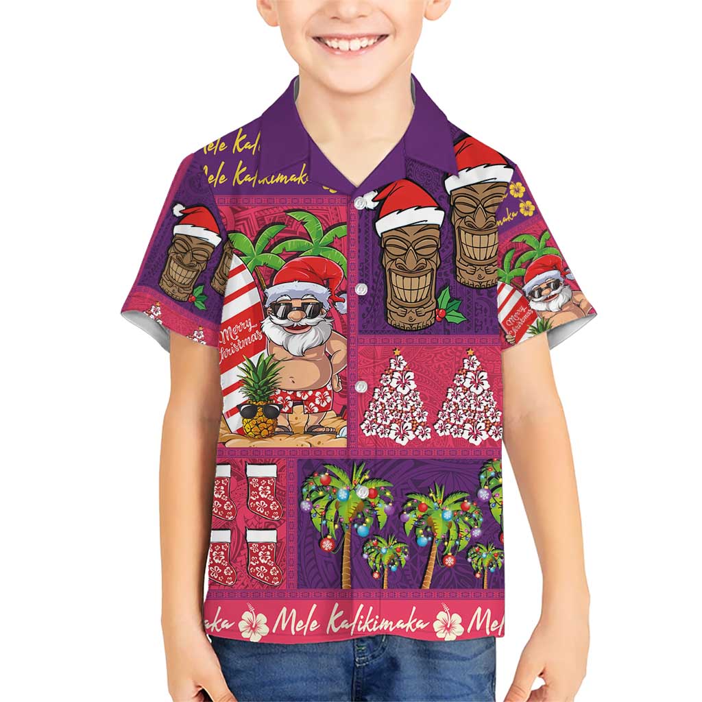 Hawaiian Christmas Kid Hawaiian Shirt - Mele Kalikimaka Island Holiday Vibes - Pink Purple LT03 Kid Pink - Purple - Polynesian Pride