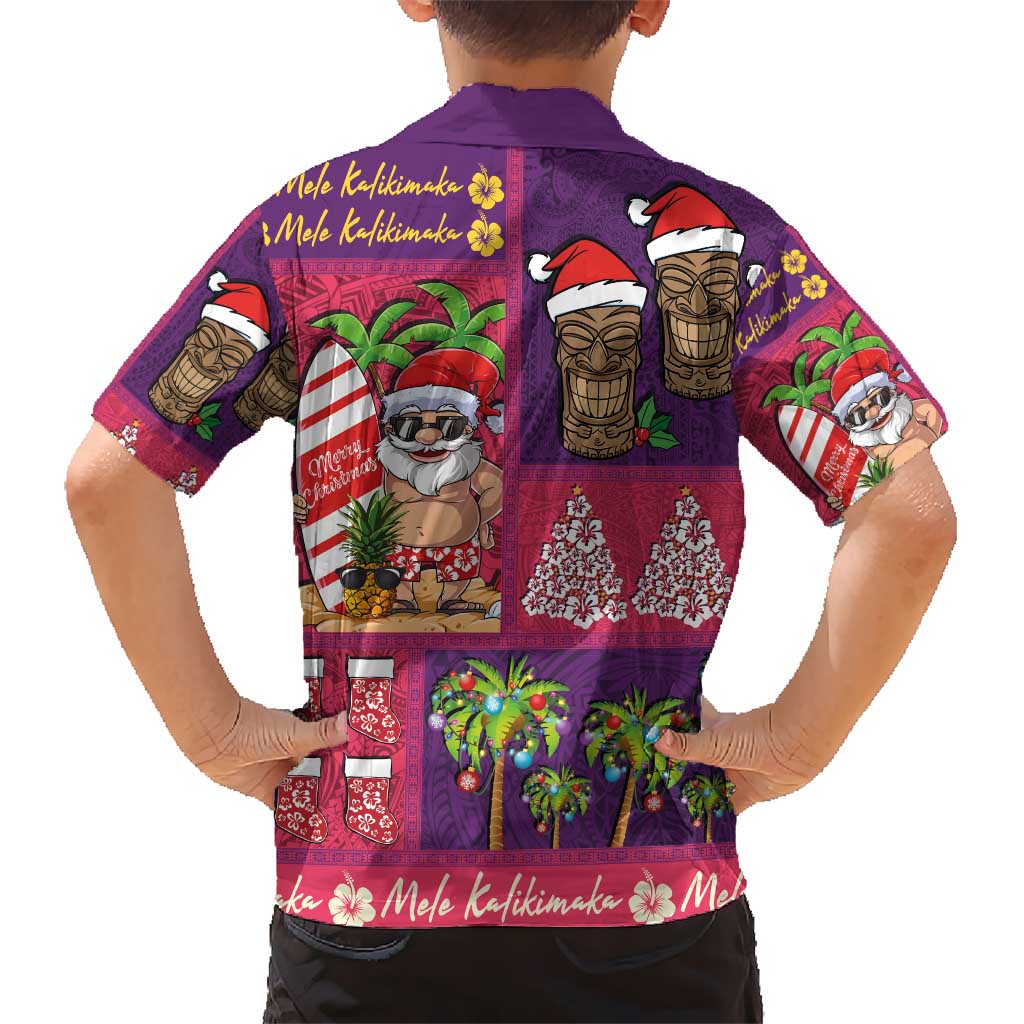 Hawaiian Christmas Kid Hawaiian Shirt - Mele Kalikimaka Island Holiday Vibes - Pink Purple LT03 - Polynesian Pride