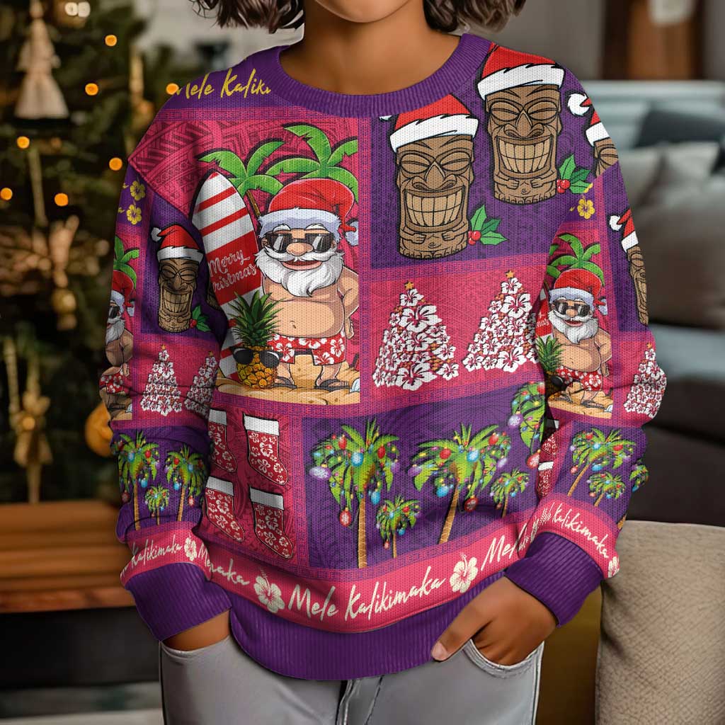 Hawaiian Christmas Kid Ugly Christmas Sweater - Mele Kalikimaka Island Holiday Vibes - Pink Purple LT03 - Polynesian Pride