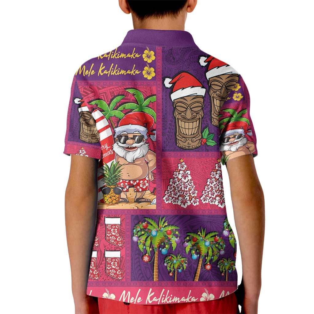 Hawaiian Christmas Kid Polo Shirt - Mele Kalikimaka Island Holiday Vibes - Pink Purple LT03 - Polynesian Pride