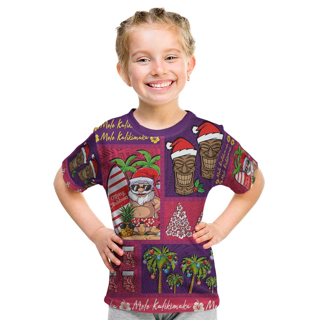 Hawaiian Christmas Kid T Shirt - Mele Kalikimaka Island Holiday Vibes - Pink Purple LT03 Pink - Purple - Polynesian Pride