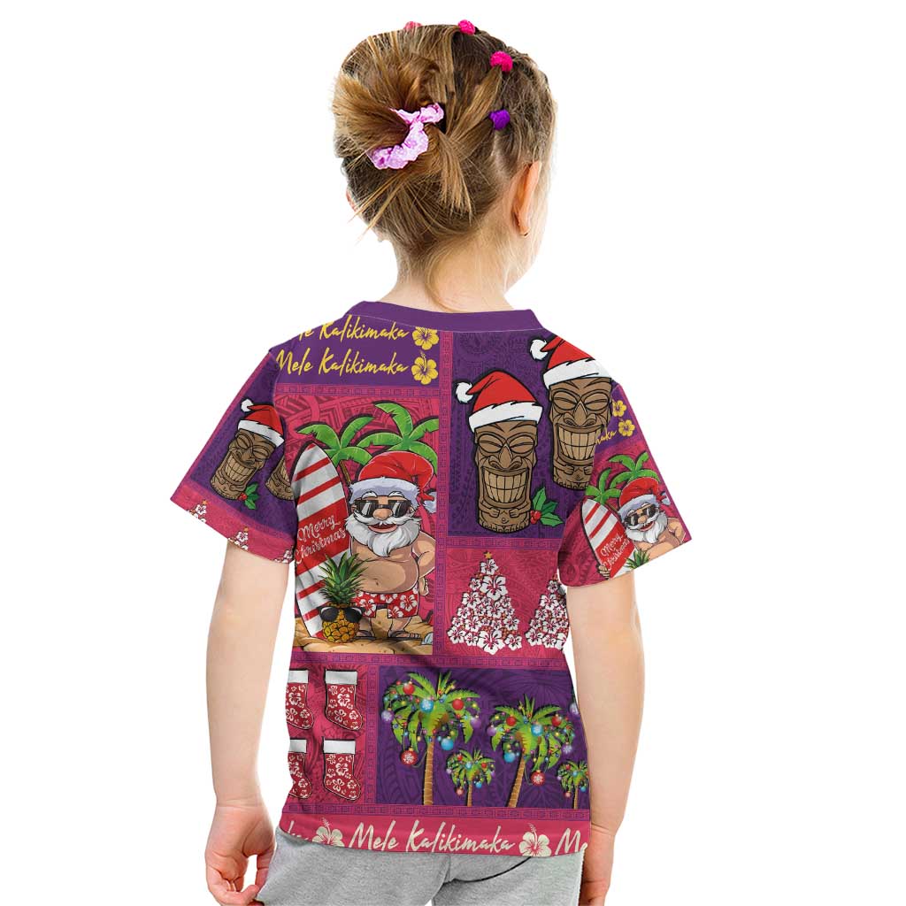Hawaiian Christmas Kid T Shirt - Mele Kalikimaka Island Holiday Vibes - Pink Purple LT03 - Polynesian Pride