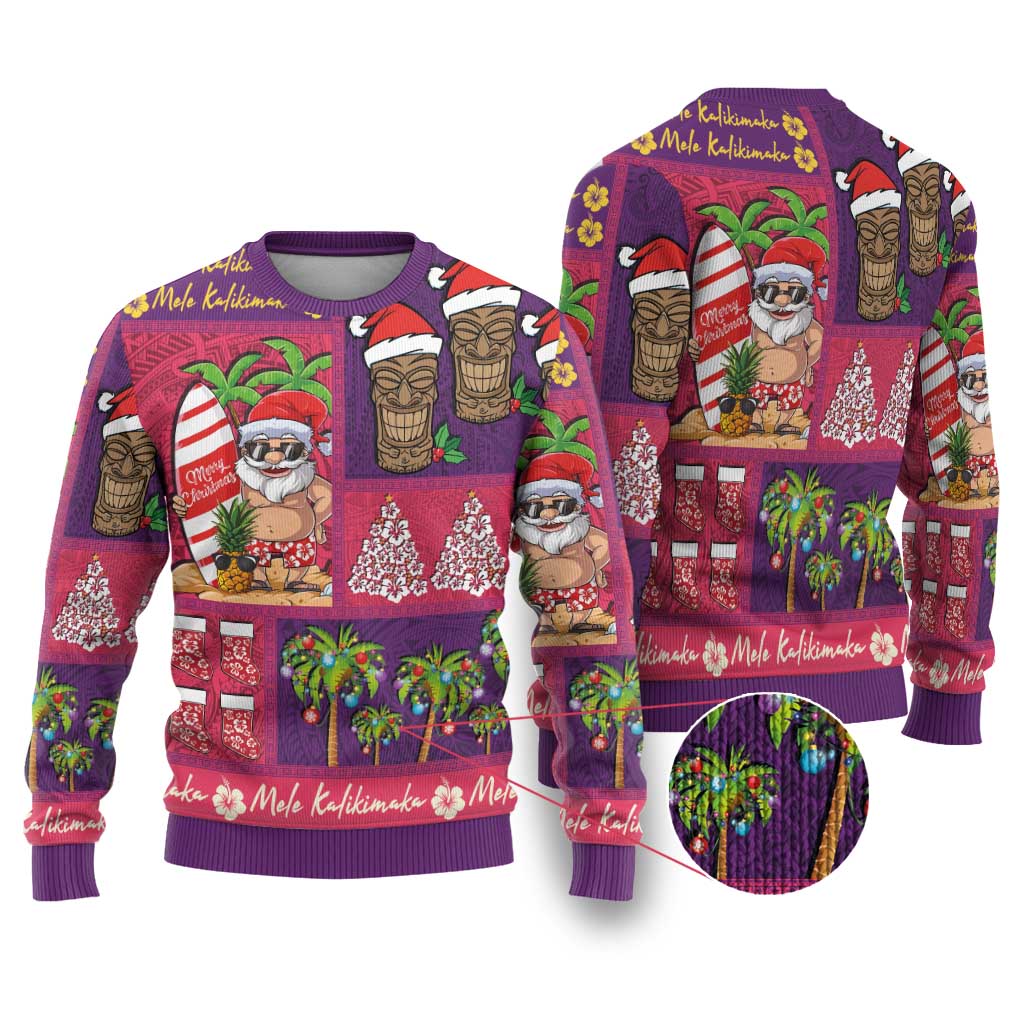 Hawaiian Christmas Ugly Christmas Sweater - Mele Kalikimaka Island Holiday Vibes - Pink Purple LT03 Pink - Purple - Polynesian Pride