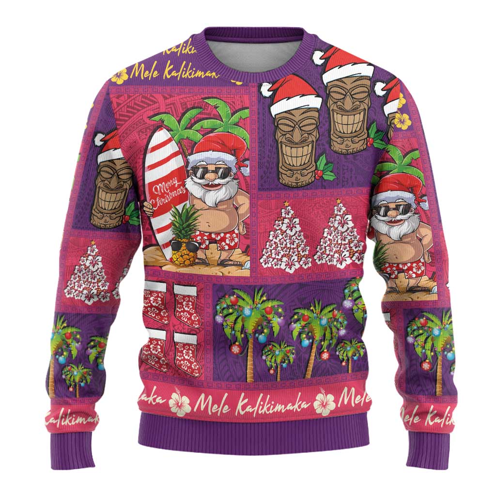 Hawaiian Christmas Ugly Christmas Sweater - Mele Kalikimaka Island Holiday Vibes - Pink Purple LT03 - Polynesian Pride