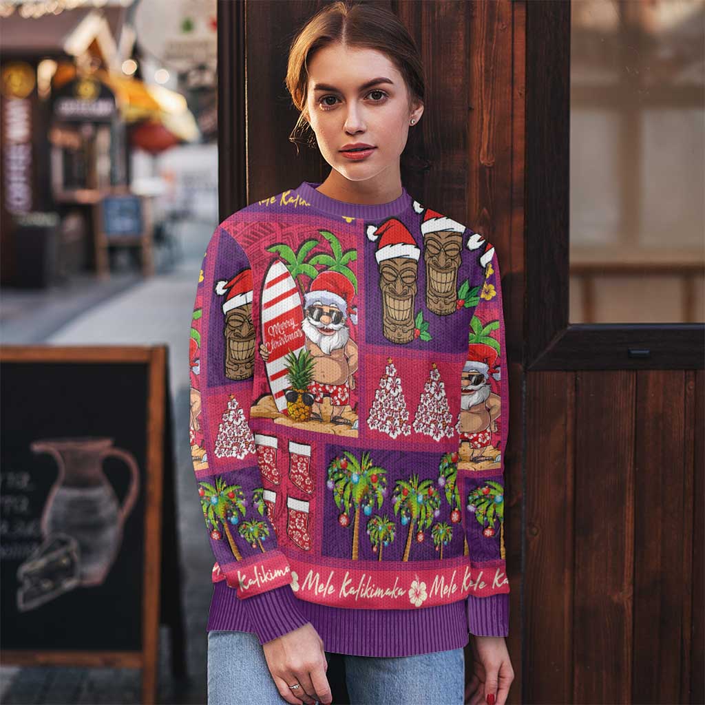 Hawaiian Christmas Ugly Christmas Sweater - Mele Kalikimaka Island Holiday Vibes - Pink Purple LT03 - Polynesian Pride