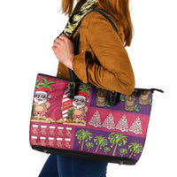 Hawaiian Christmas Leather Tote Bag - Mele Kalikimaka Island Holiday Vibes - Pink Purple LT03 Pink - Purple - Polynesian Pride