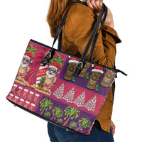 Hawaiian Christmas Leather Tote Bag - Mele Kalikimaka Island Holiday Vibes - Pink Purple LT03 - Polynesian Pride