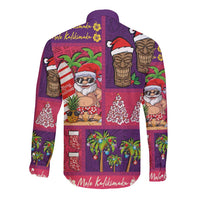 Hawaiian Christmas Long Sleeve Button Shirt - Mele Kalikimaka Island Holiday Vibes - Pink Purple LT03 - Polynesian Pride