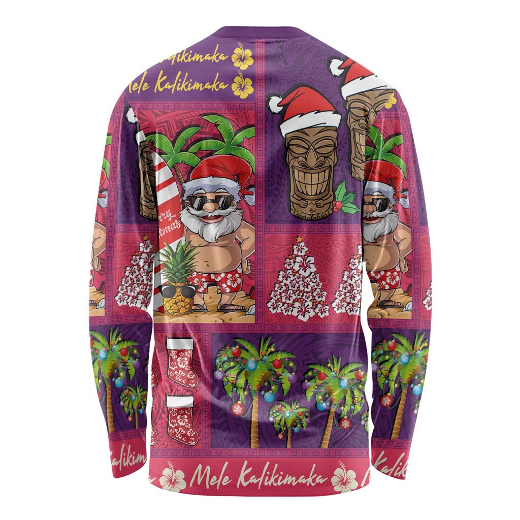 Hawaiian Christmas Long Sleeve Shirt - Mele Kalikimaka Island Holiday Vibes - Pink Purple LT03 - Polynesian Pride