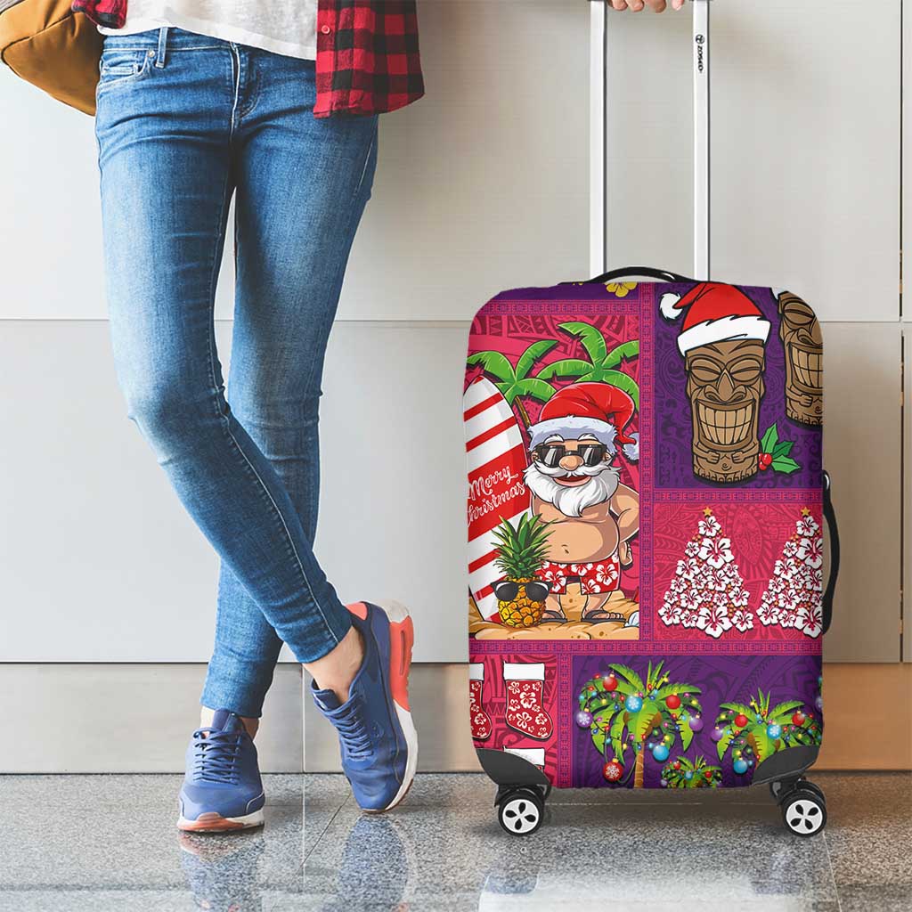 Hawaiian Christmas Luggage Cover - Mele Kalikimaka Island Holiday Vibes - Pink Purple LT03 - Polynesian Pride