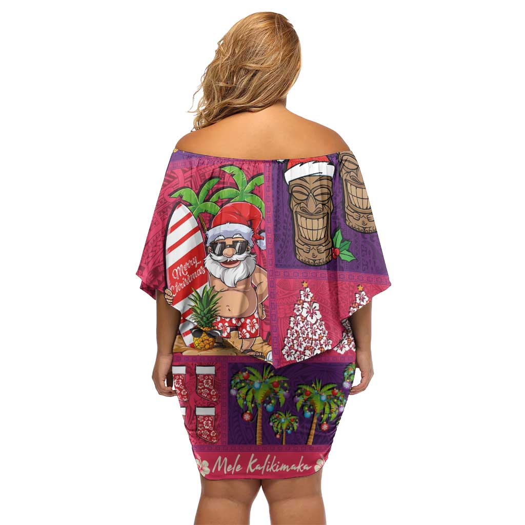 Hawaiian Christmas Off Shoulder Short Dress - Mele Kalikimaka Island Holiday Vibes - Pink Purple LT03 - Polynesian Pride