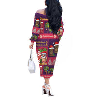 Hawaiian Christmas Off The Shoulder Long Sleeve Dress - Mele Kalikimaka Island Holiday Vibes - Pink Purple LT03 - Polynesian Pride
