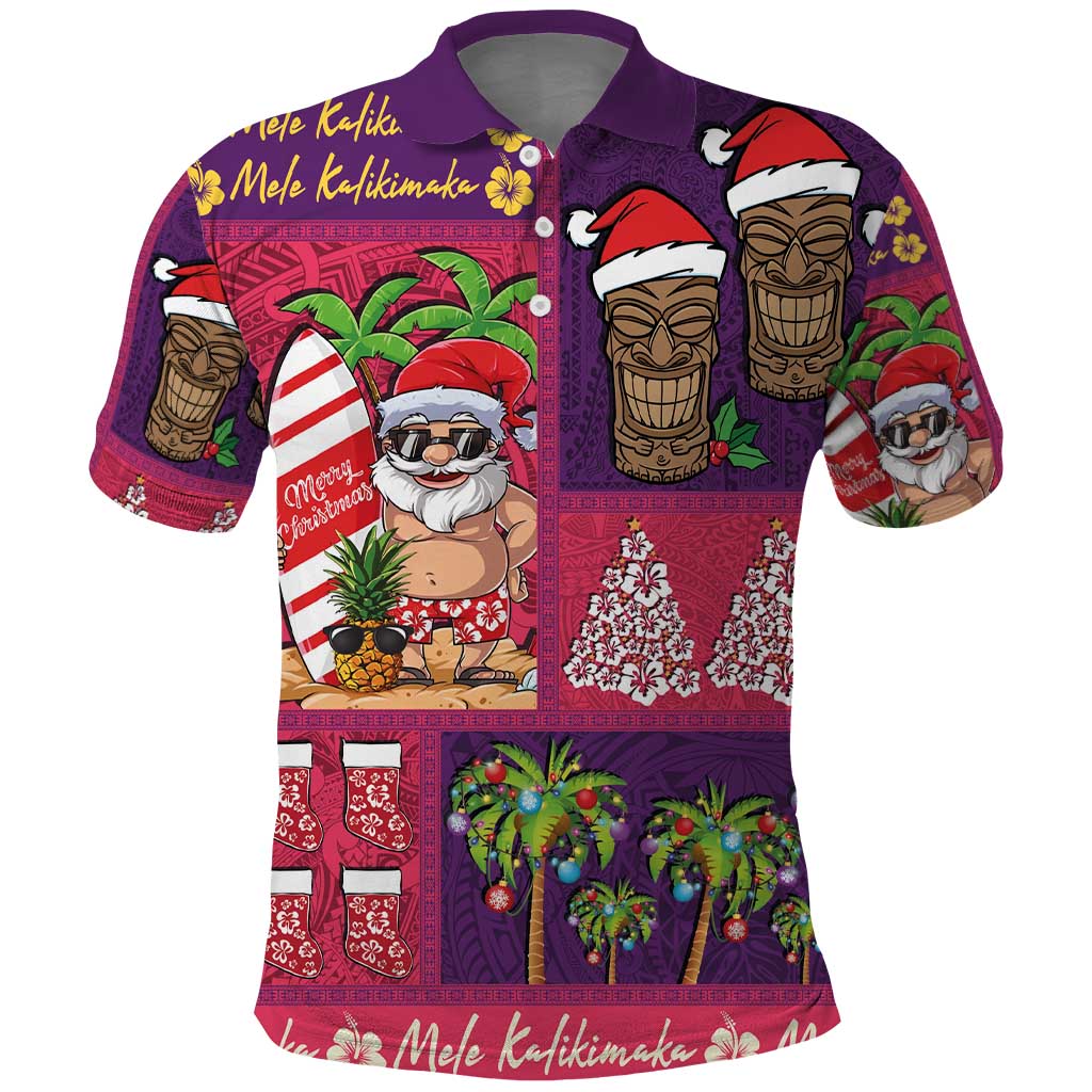Hawaiian Christmas Polo Shirt - Mele Kalikimaka Island Holiday Vibes - Pink Purple LT03 Pink - Purple - Polynesian Pride