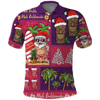 Hawaiian Christmas Polo Shirt - Mele Kalikimaka Island Holiday Vibes - Pink Purple LT03 Pink - Purple - Polynesian Pride