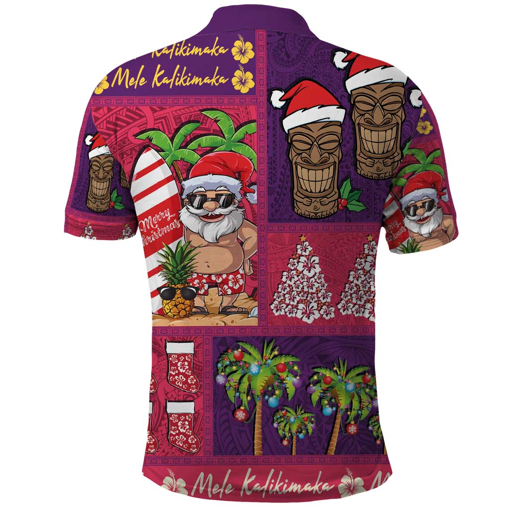 Hawaiian Christmas Polo Shirt - Mele Kalikimaka Island Holiday Vibes - Pink Purple LT03 - Polynesian Pride