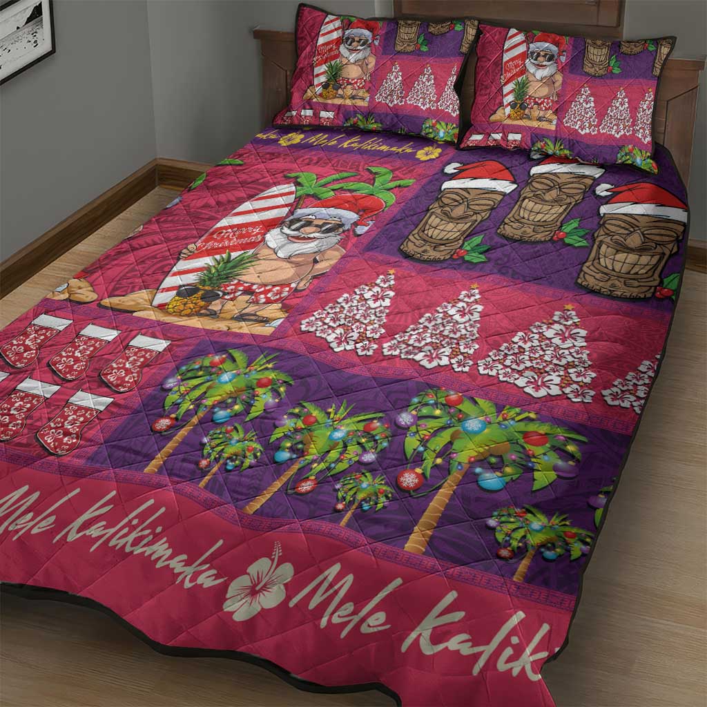 Hawaiian Christmas Quilt Bed Set - Mele Kalikimaka Island Holiday Vibes - Pink Purple LT03 - Polynesian Pride
